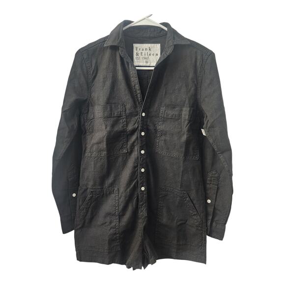 Frank & Eileen Ireland Playsuit XXS Flax Blend Black Minimalist Utility Casual - Picture 1 of 8